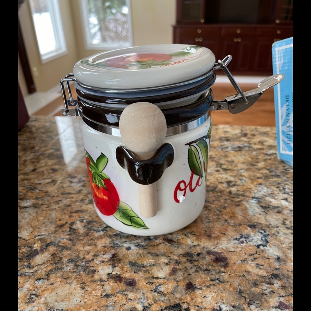 4pc hand painted locking canister jar set w/spoons
